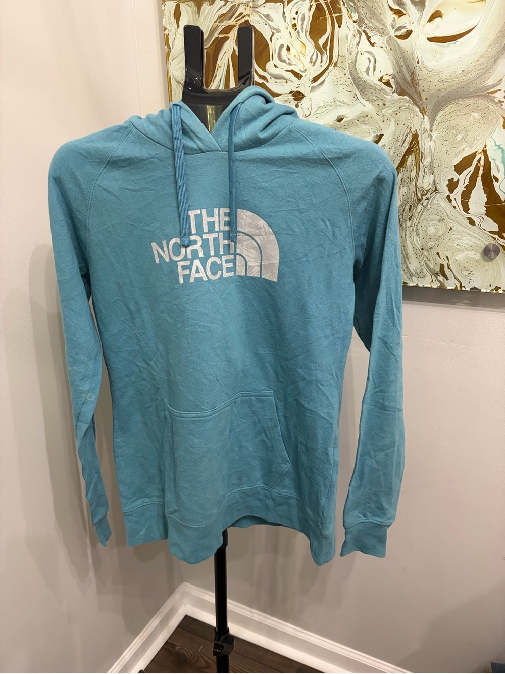 The North Face Half Dome Pullover Hoodie Teal Blue Women's Medium Flawed